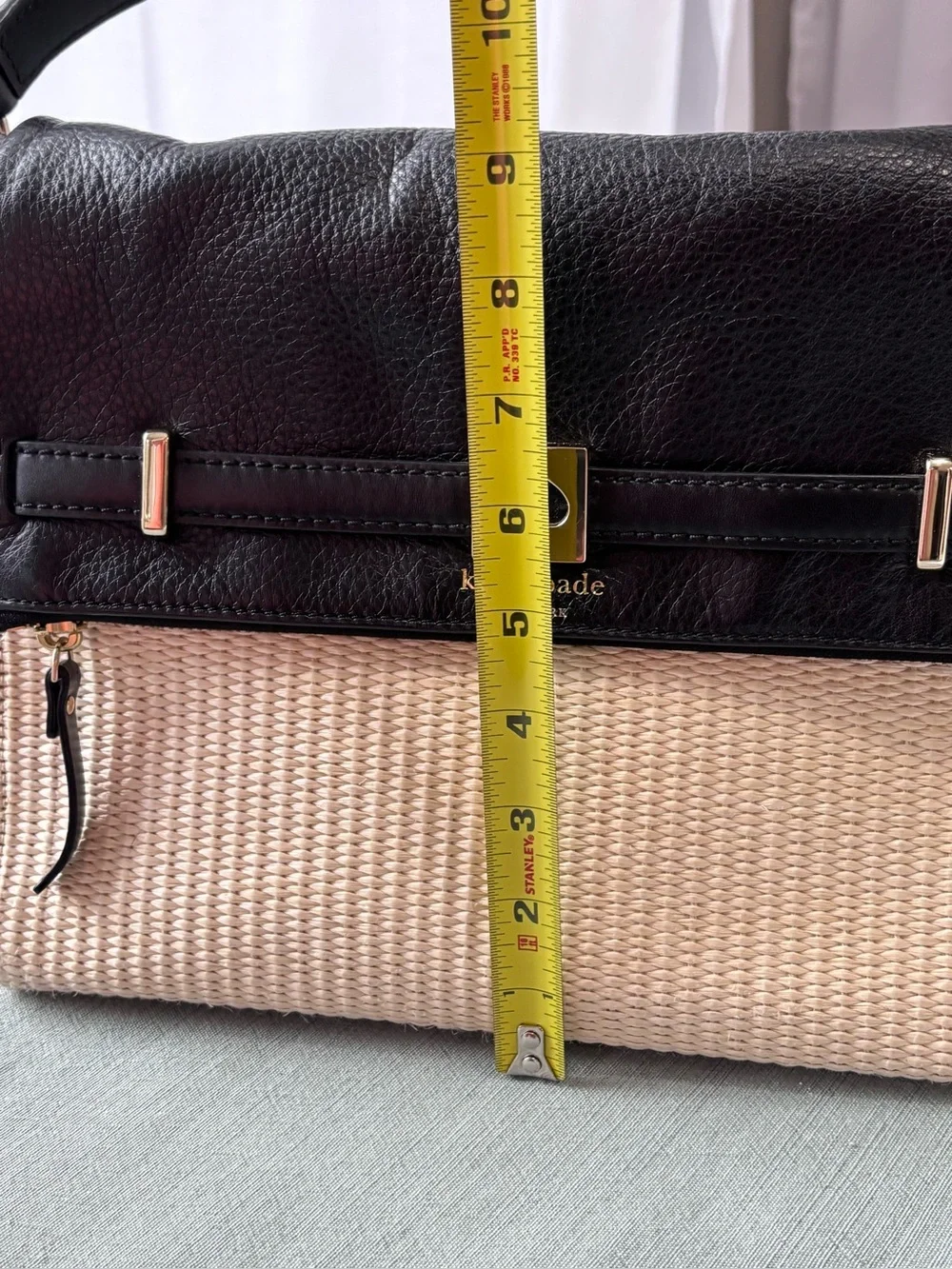 kate spade Black and Cream Woven Satchel Shoulder Bag with Leather Flap Strap
